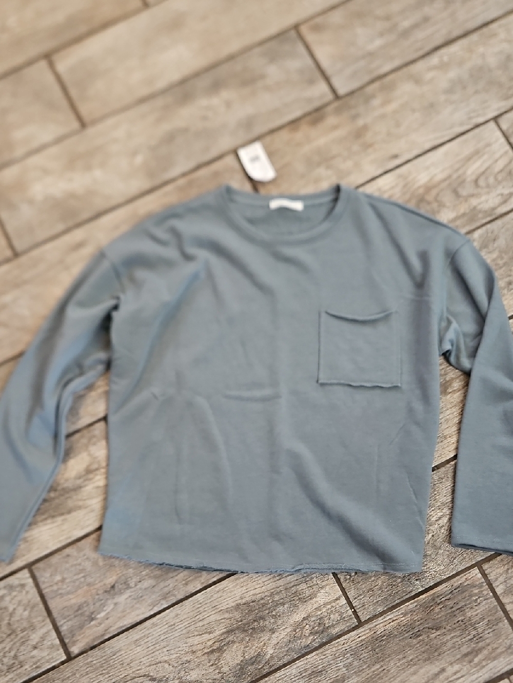 Slate Blue Long Sleeve Pocket Crewneck Sweatshirt NEW WITH TAGS